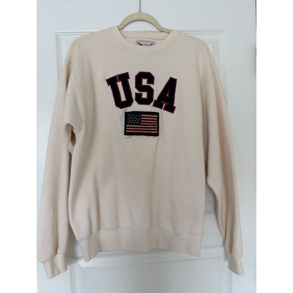 Vintage Oarsman 913 USA Patch Crewneck Sweatshirt Cream Made in USA
